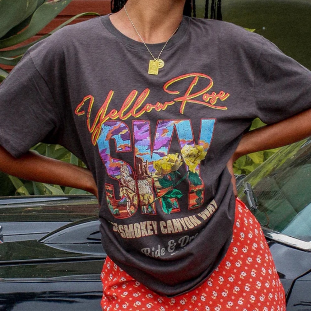 New Spell Yellow Rose Biker Tee Medium